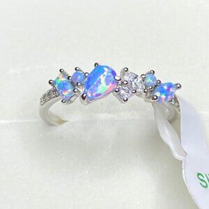 Light Blue Fire Opal  .925 Solid Sterling Silver Ring Size 8